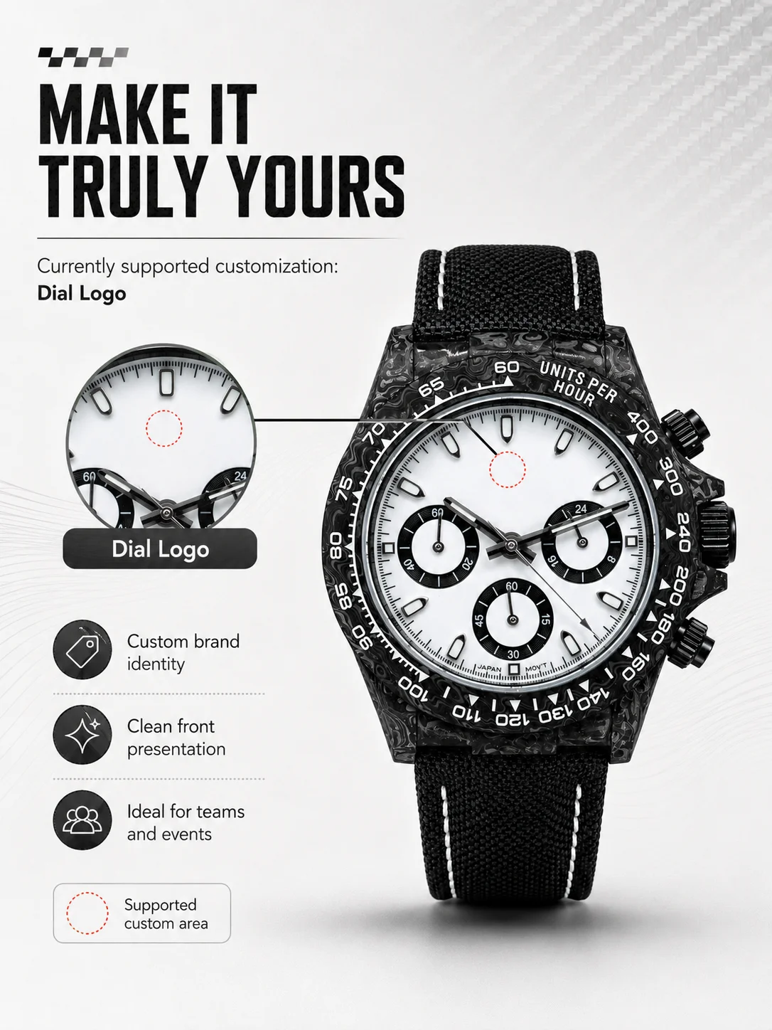 Benutzerdefiniertes Logo Carbonfaser-Chronographenuhr 39mm VK63 Meca Quarz Saphirglas Private Label Rennuhr – Detail 2