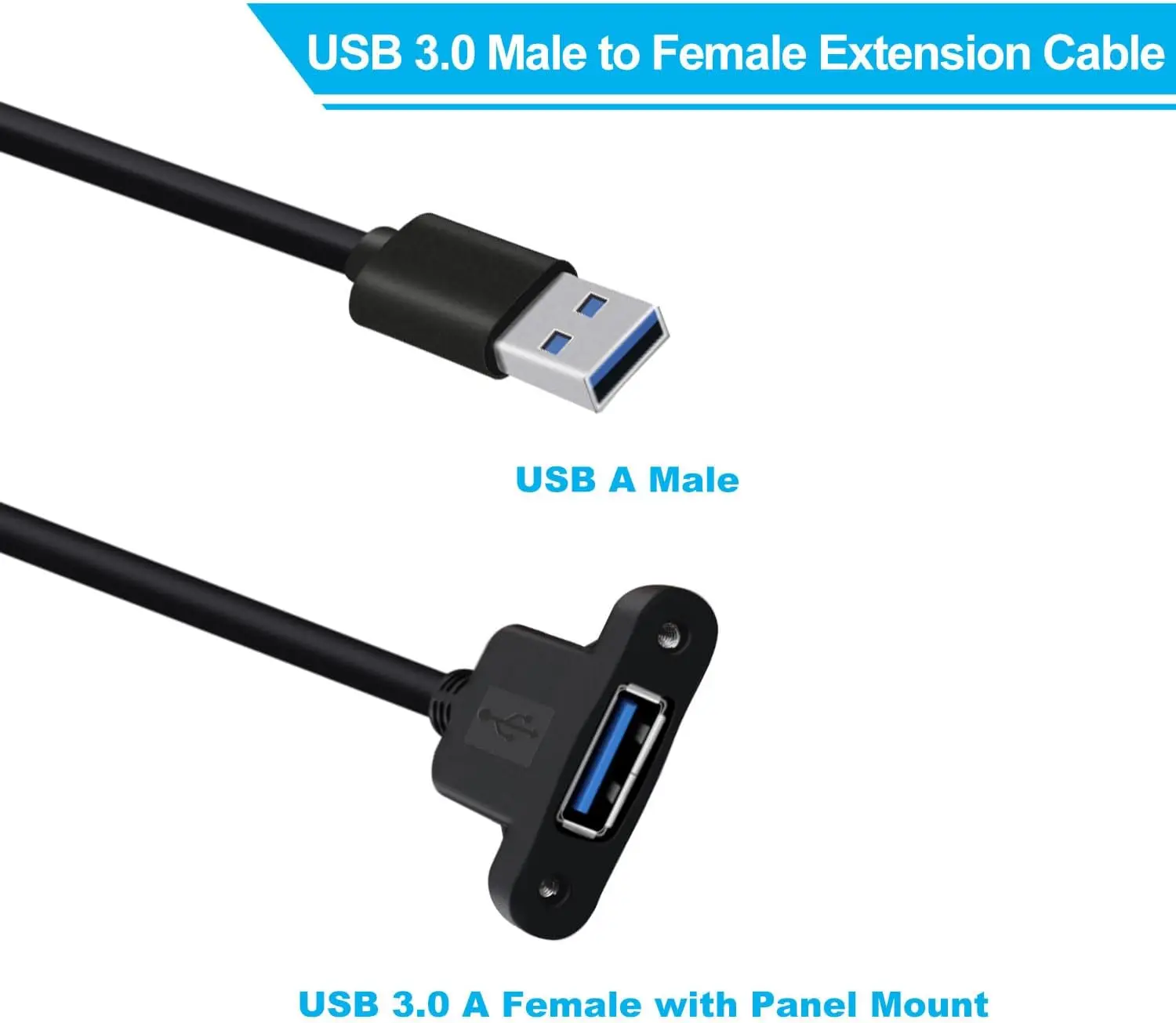 JavicTech Panel Mount USB A 3.0 Extension USB Panel Mount Cable 5Gbps Data Transmit and Power Supply for Laptops PC etc