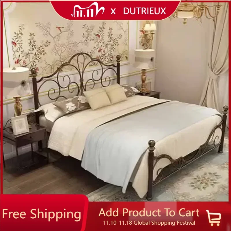 

High End Black Double Bed Bedroom Waterproof European Metal Modern Beds Queen Twin Luxury Iron Camas De Dormitorio Furniture