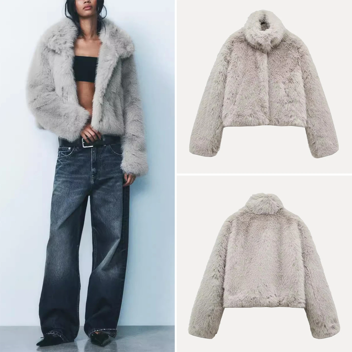 

Молодежное женское короткое пальто с эффектом искусственного меха, приталенного кроя, в европейском стиле, модный индивидуальный дизайн, осенняя новинка