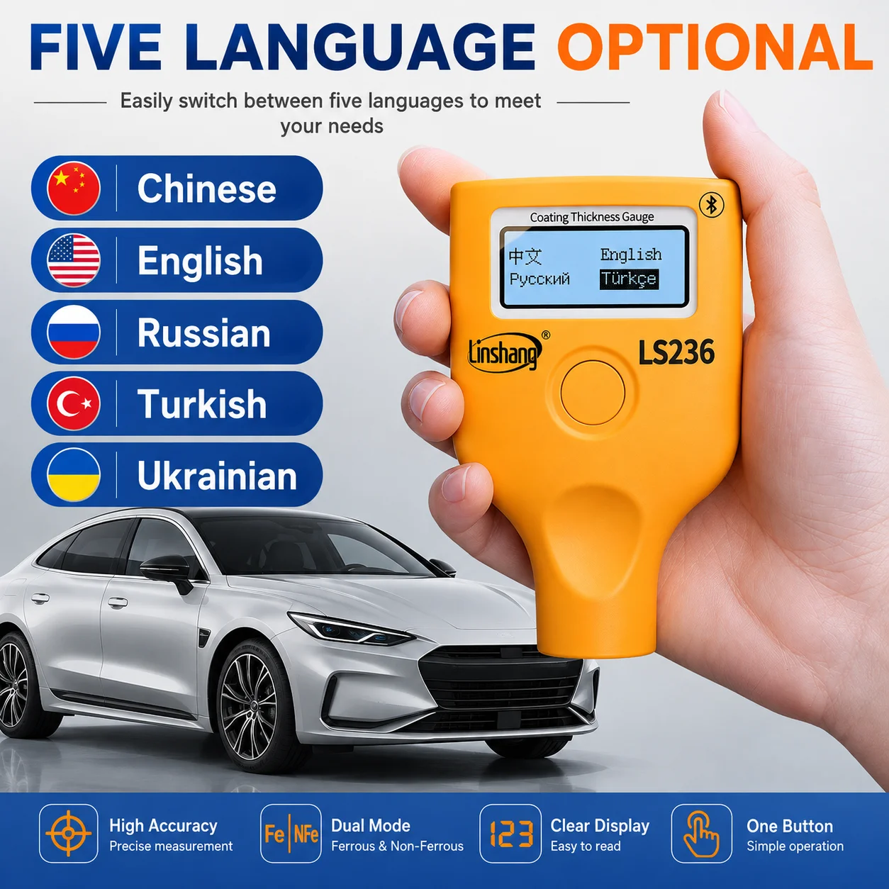 LS236 Car Paint Meter Paint Thickness Gauge for Used Cars, Fe/NFe 0-5000μm, Metallic Putty Detection, OLED, Bluetooth