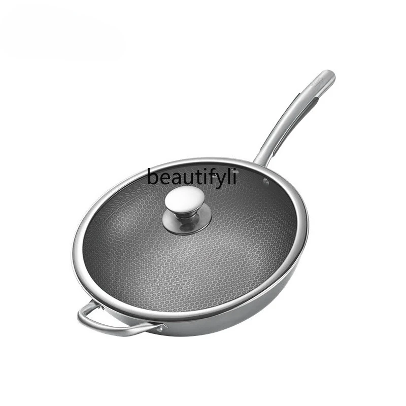 

Stainless steel honeycomb wok uncoated pot non-stick pan less fumes induction cooker gas stove cooking