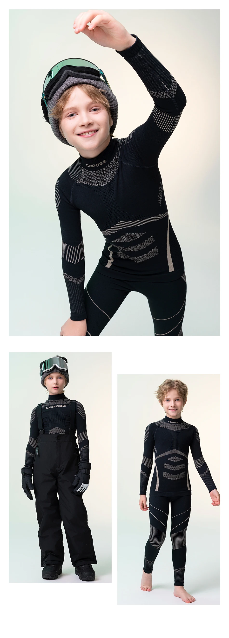 COPOZZ Nahtloses Ski-Thermo-Unterwäsche-Set für Kinder, Schweißkompression, für Jungen und Mädchen, Outdoor-Sport-Trainingsanzug, schnell trocknend, atmungsaktiv – Detail 16