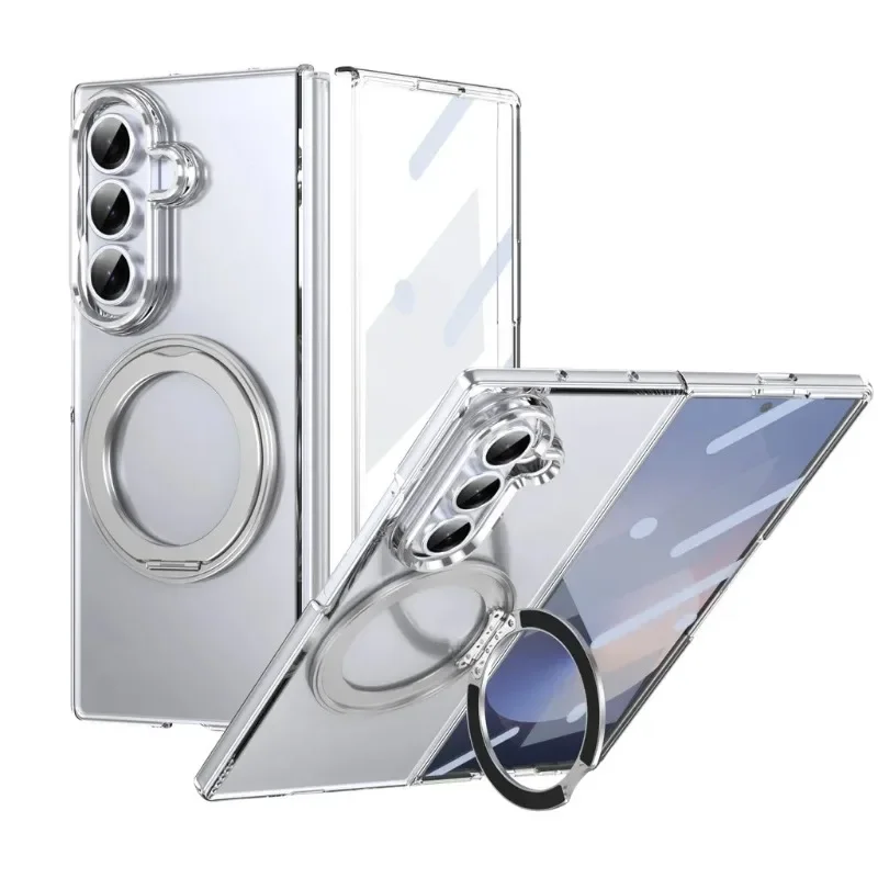 

Luxury Magnetic Wireless Charge Case For Samsung Galaxy Z Fold 7 6 5 4 3 360° Rotating Holder Hard Transparent Shockproof Cover