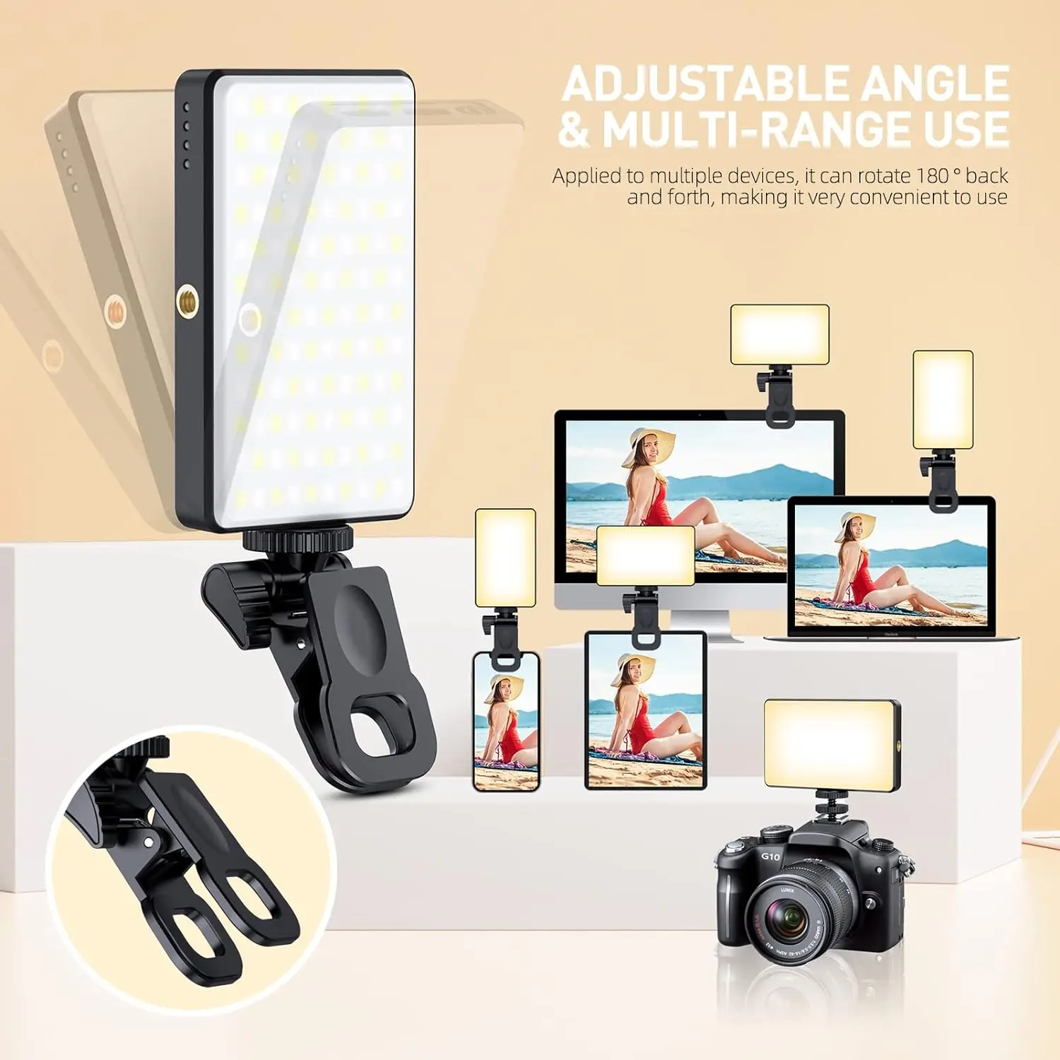 Light, 5000Mah Rechargeable Clip Video Light, Adjusted 3 Light Modes, for Phone, Camera, Laptop, Light for Phone Selfie, Vlog