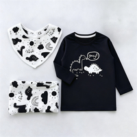 3pcs/set 100% Cotton Baby Clothing Set Dinosaur Print Long Sleeve Top Pants Bib Outfit for Newborn Infant Baby Boy Girl 0-18M