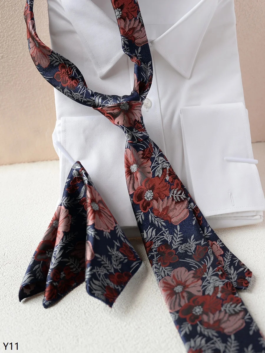 

Flower Geometric Pattern Tie+Pocket Towel Set For Men's Business Banquet Shirt Accessories 8CM Wide Cravat Pocket Towel Set
