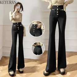 Breasted Flare Pants Women Korean Fashion Spring Summer High Street Floor-Length Trousers Harem Pants Women Wide Leg Pants Y2k