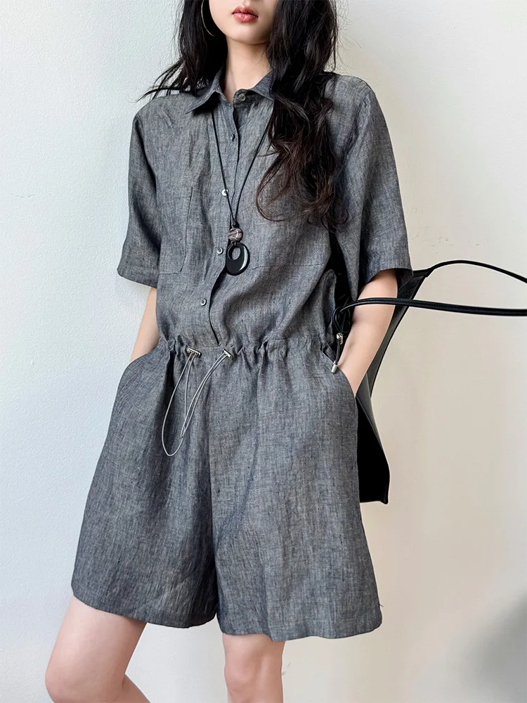 

Женский летний комбинезон Miss833 из цветного тканого льна с завязками, свободный крой, широкие штанины, повседневный, с высокой талией