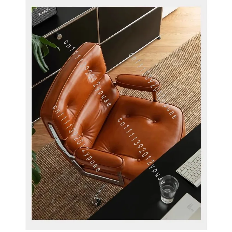 Nordic Ergonomic Leather Office Chair, Retro Home Study Computer Chair with Height Adjustment, Comfortable Seating