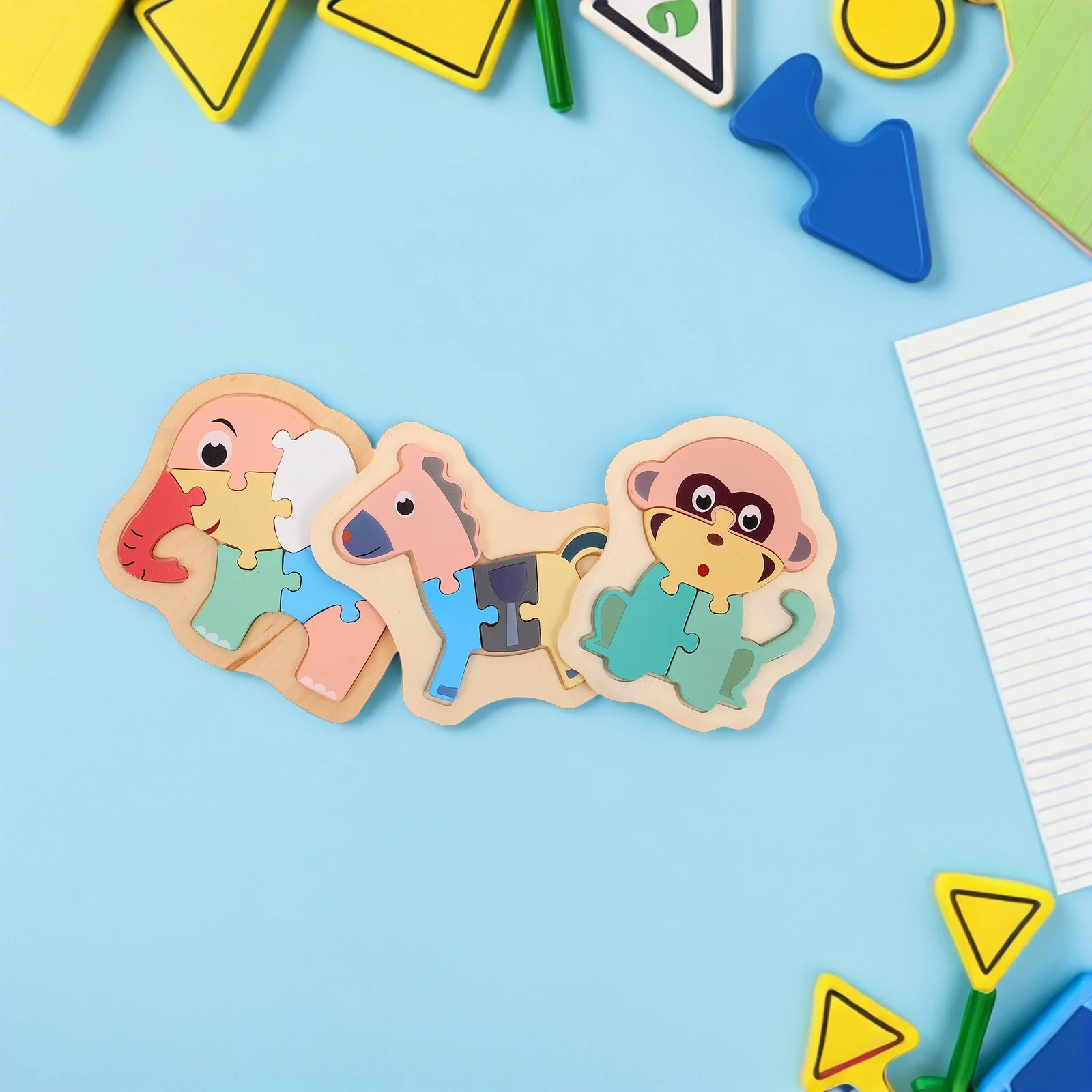 6 szt. Drewniane puzzle ze zwierzętami w stylu Montessori, gra edukacyjna do dopasowywania kształtów i sortowania dla maluchów, wczesna edukacja i rozwój poznawczy.