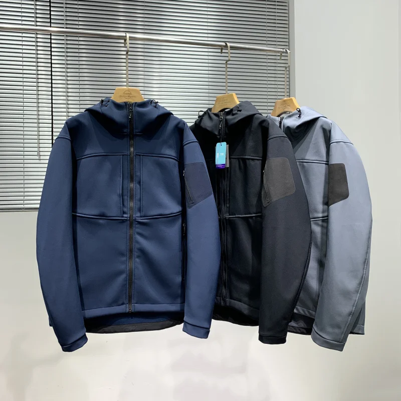 

Outdoor Men's Softell Jaet Fce Lined Spor Hooded Waterproof ell YKK Zipper Stand Fit Faion Urban Sle
