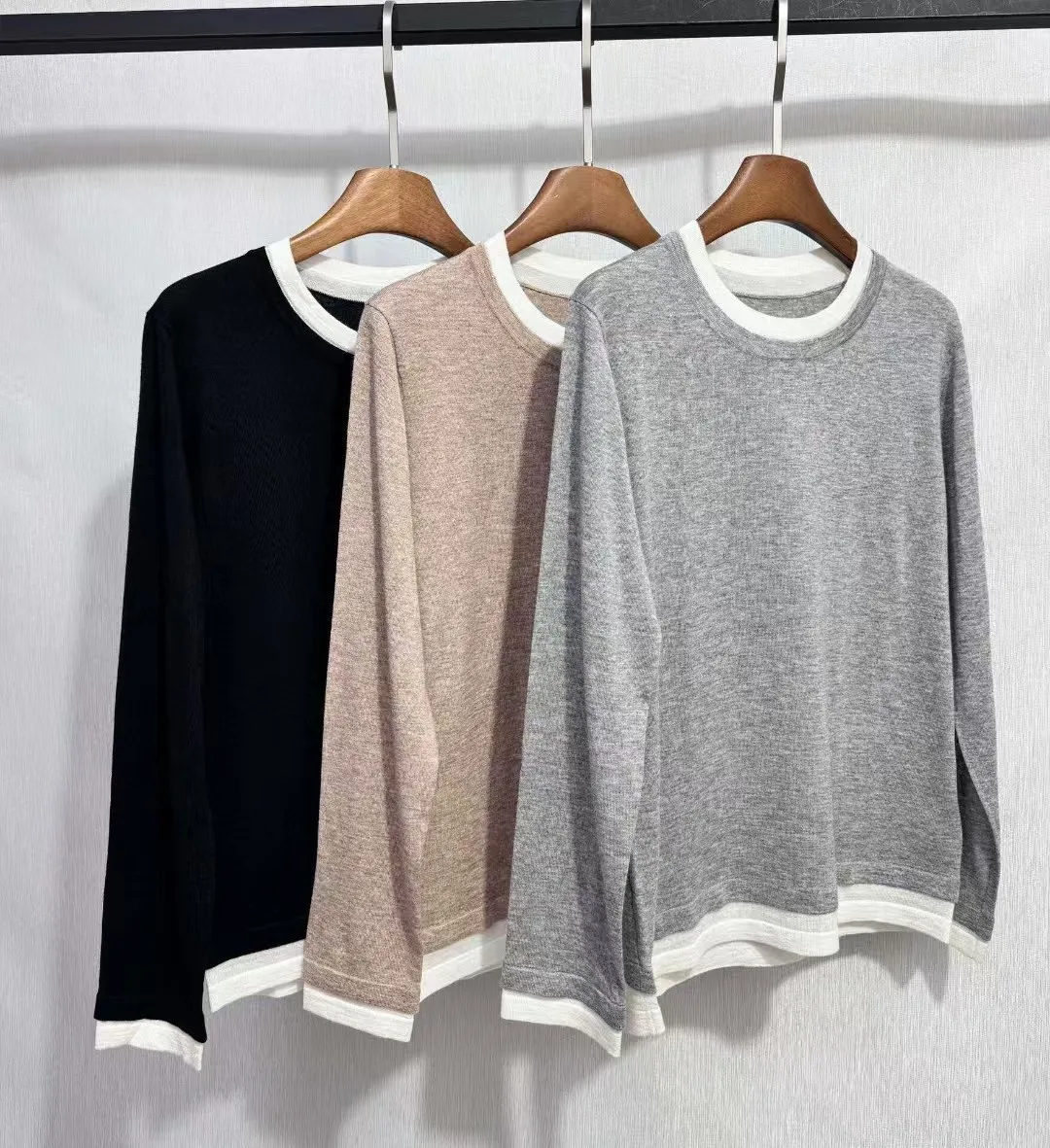 High end customized round neck fake two-piece knitted T-shirt