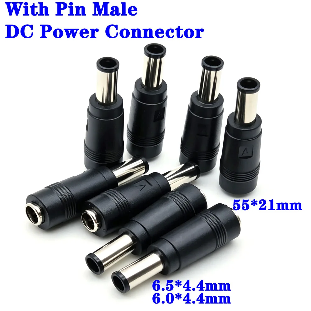 1/10pcs 6.0 6.5 x4.4 Male 5.5x2.1mm Female Plug Degree DC Power Connector Adapter Notebook Computer 6.0*6.5 to 5.5*2.1