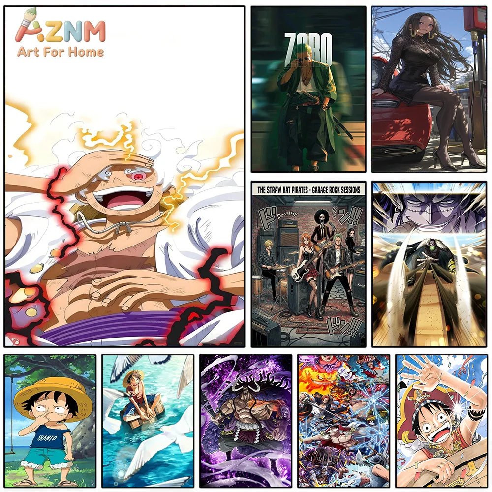 AZNM - Lienzo Decorativo de Anime One Piece, Gear 5, Luffy, Roronoa Zoro, Boa Hancock, Kaido, Impresión HD, Sin Marco, Pintura Decorativa de Pared, Estilo Japonés