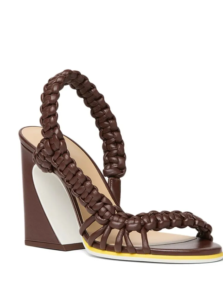 

European and American Summer Women's Coarse High-heeled Woven Sandals Fashion Runway Plus Women's Sandals