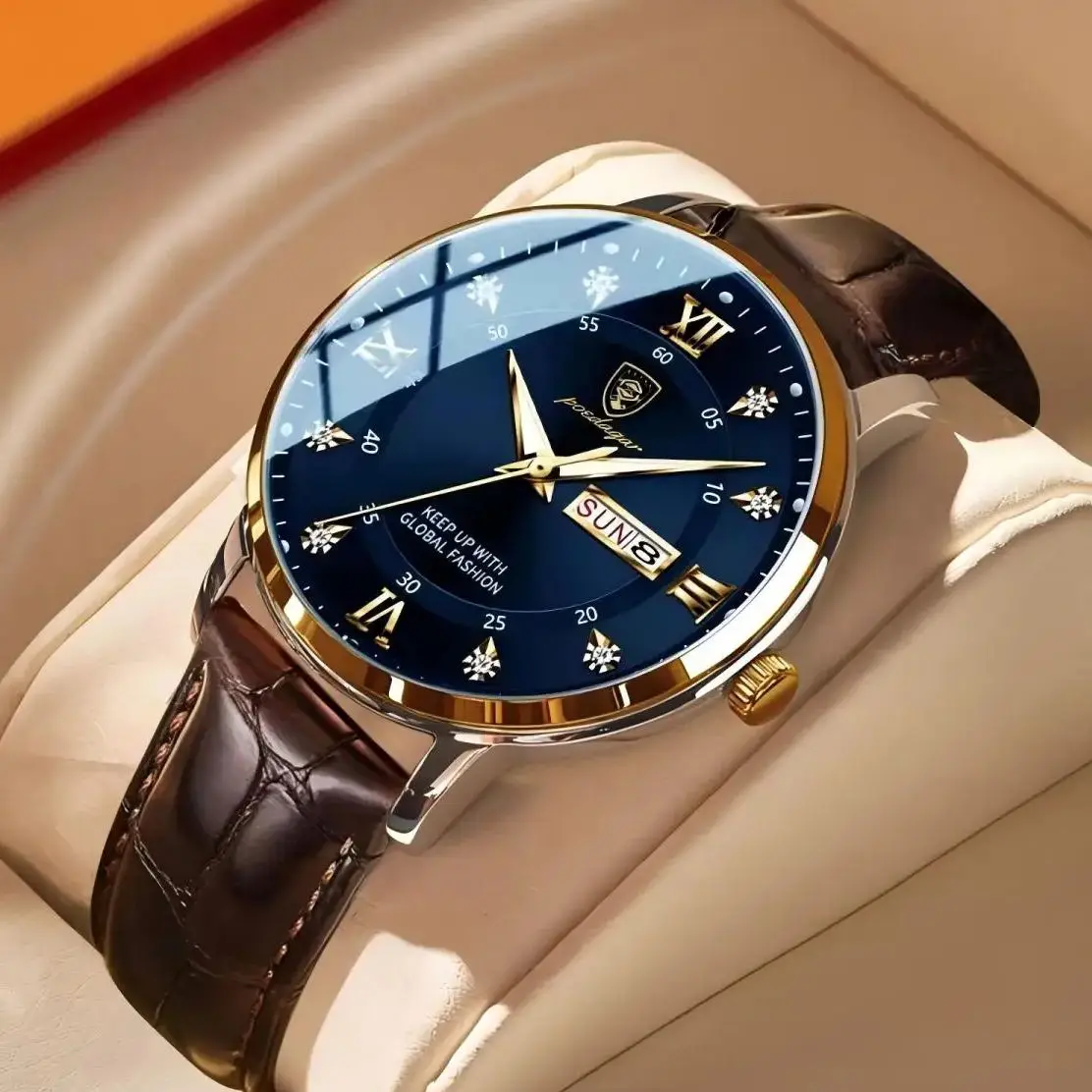 POEDAGAR Original High Quality Men Watch Waterproof Luminous Leather Sports Man Wristwatch Quartz Stylish Casual Watches For Men