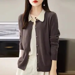 Large Collar Lazy Style Knitted Cardigan Jacket Women's Design Sense Top Short Sweater for Outerwear