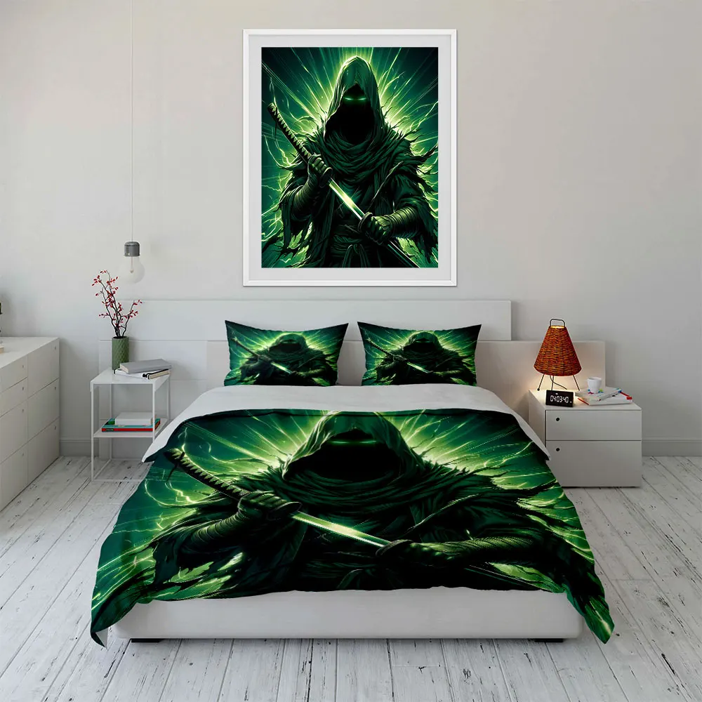 Dark cloaked warrior with glowing sword Print Soft Comfortable Duvet Cover Bedding Set Included 1*Duvet Cover  2*Pillowcases