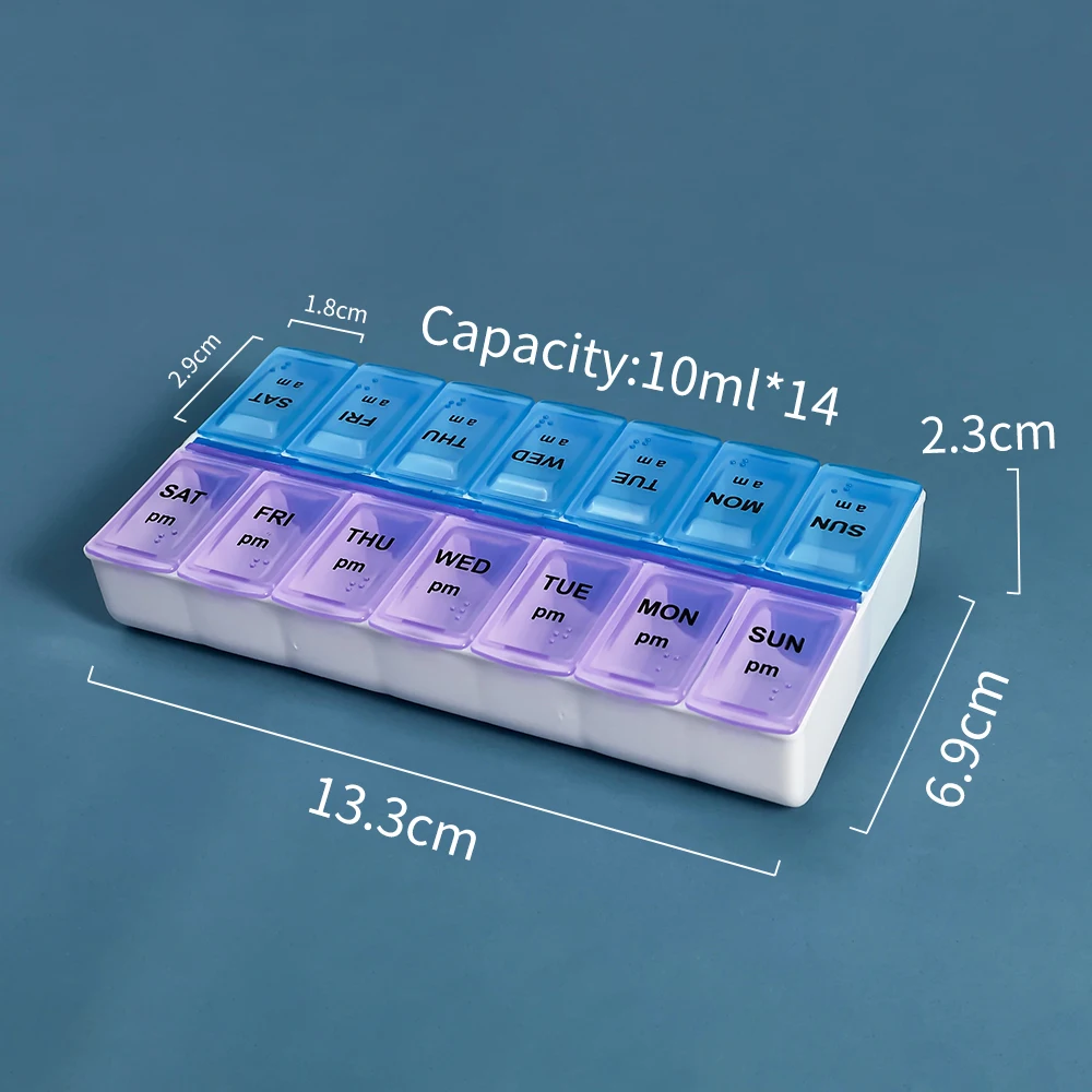 Weekly 14 Grids 7 Days Pill Box Portable Travel  Cases Organizer Pill Container Storage Tablets Vitamin Medicine