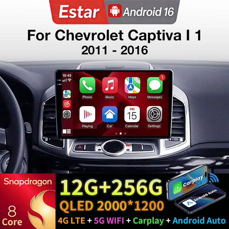 Radio para Auto Android 16 para Chevrolet Captiva I 1 2011-2016, Carplay Inalámbrico, 4G, DSP, GPS, Reproductor Multimedia, Navegación, Estéreo