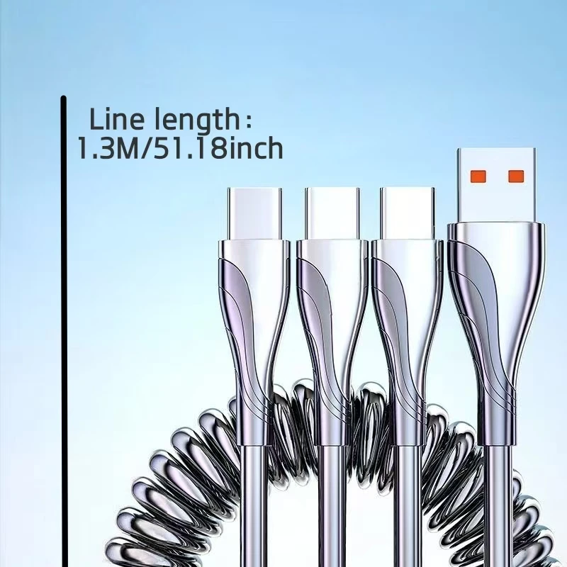Three-in-one spring data cable Type-C mobile phone one-to-three charger cable
