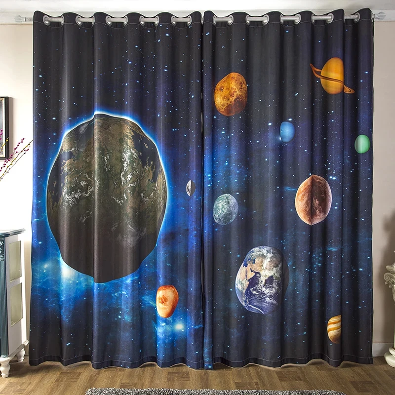 Science Fiction 3D Nebula Star High Shading Curtain Planet Universe Children's Theme Room Bedroom Blackout Curtain Hot Selling