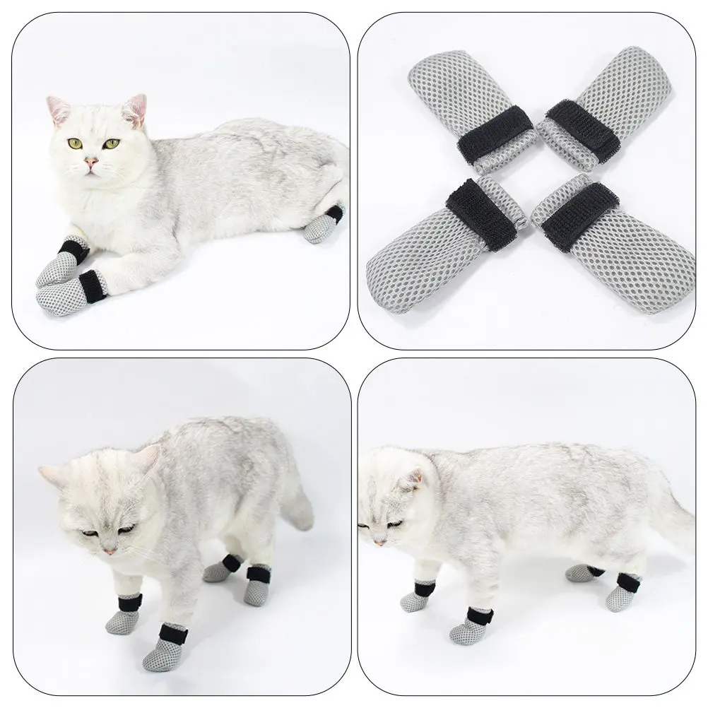 4Pcs Cat Protective Shoes Adjustable Anti Scratch Boots Breathable Mesh Paw Covers for Cats Shoes for Cats Cat Boots view 4