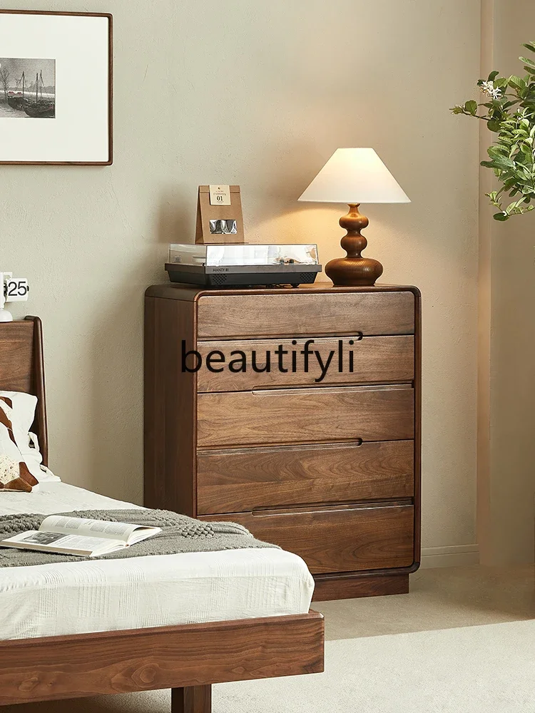 

North American black walnut chest of drawers, living room simple vertical cabinet, solid wood bedroom wall storage cabinet
