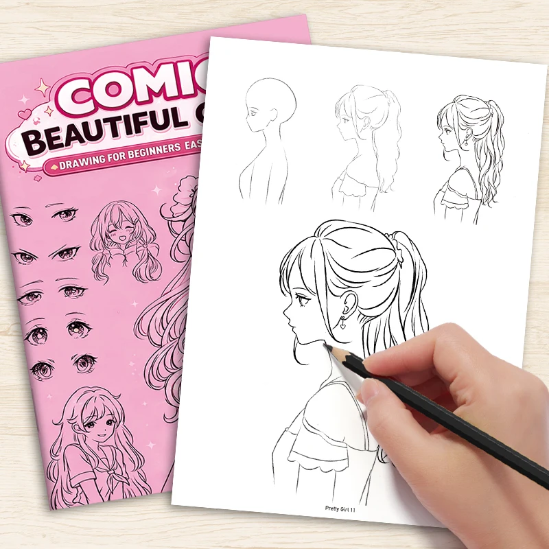 Cute Anime Girl Line Drawing Album, 32-Page Exquisite Sketching and Tracing Book, Manga Coloring Book, Suitable for Beginners, Featuring Various Anime Characters, for Practicing Tracing, Hand-Drawn Outlines, and Coloring, Suitable for Home Study, Art Classes, and Professional Practice, Made with High-Quality Premium Materials