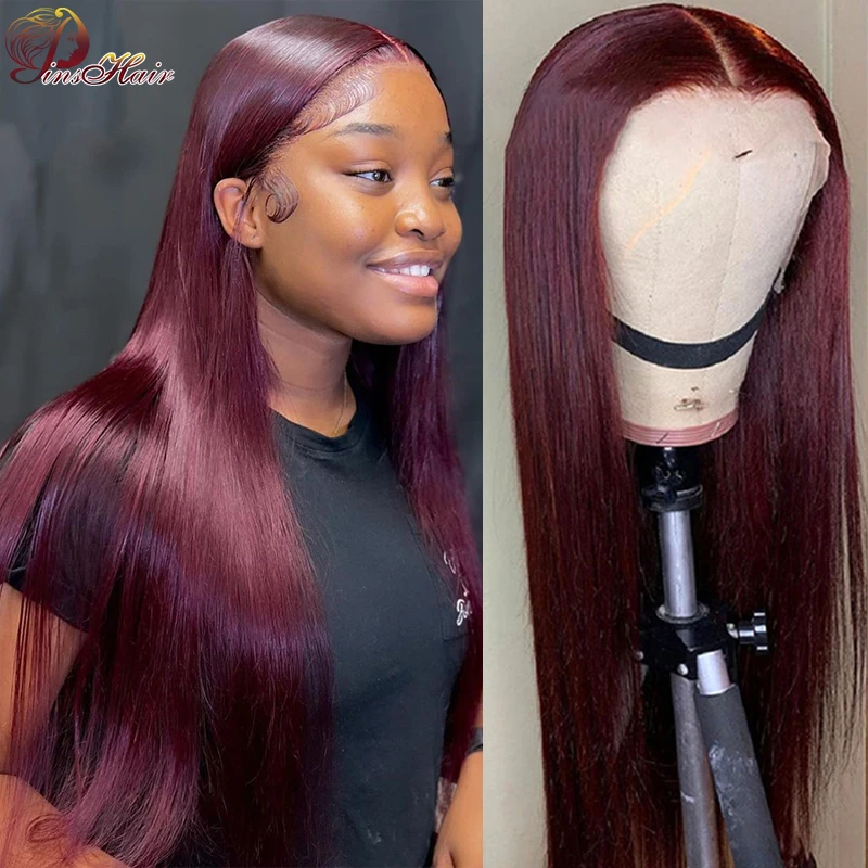 

Burgundy Straight 13X6 Lace Front Human Hair Wigs Pre Plucked 99J Colored 13x4 Transparent Lace Frontal Wig Remy Human Hair Wig