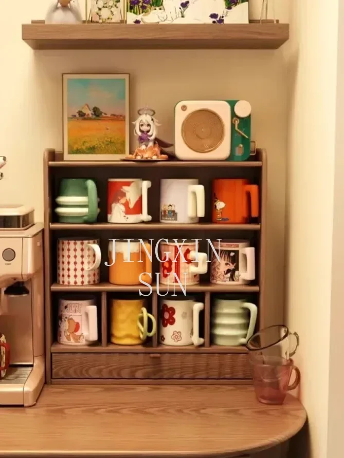 Solid wood cup holder, lattice rack, coffee cup mug, tea cup storage rack, desktop display , kitchen wall