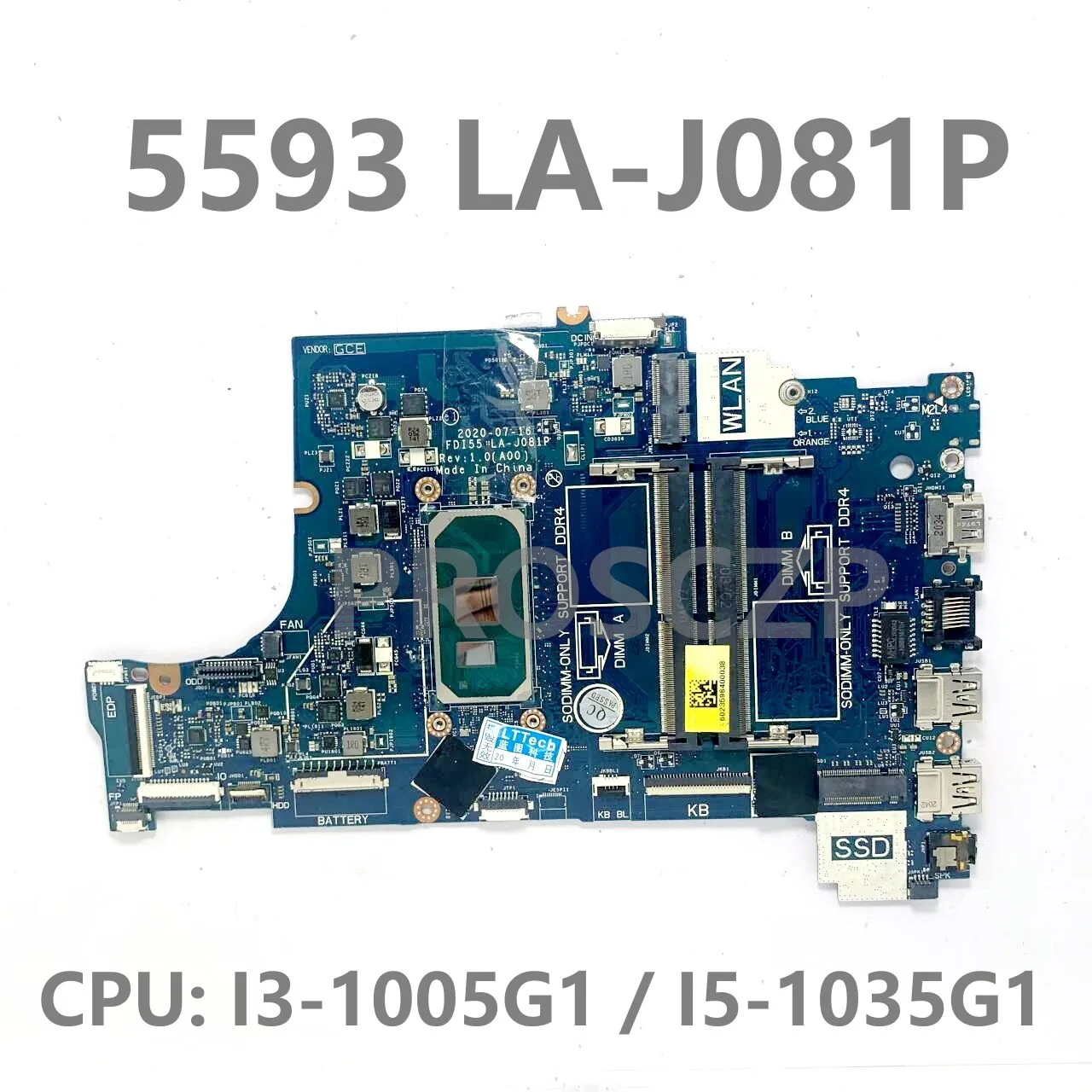 

07TKJ3 CN-07TKJ3 047MF0 CN-047MF0 FDI55 LA-J081P Laptop Motherboard For DELL 5593 With I3-1005G1/I5-1035G1 CPU 100% Full Test OK