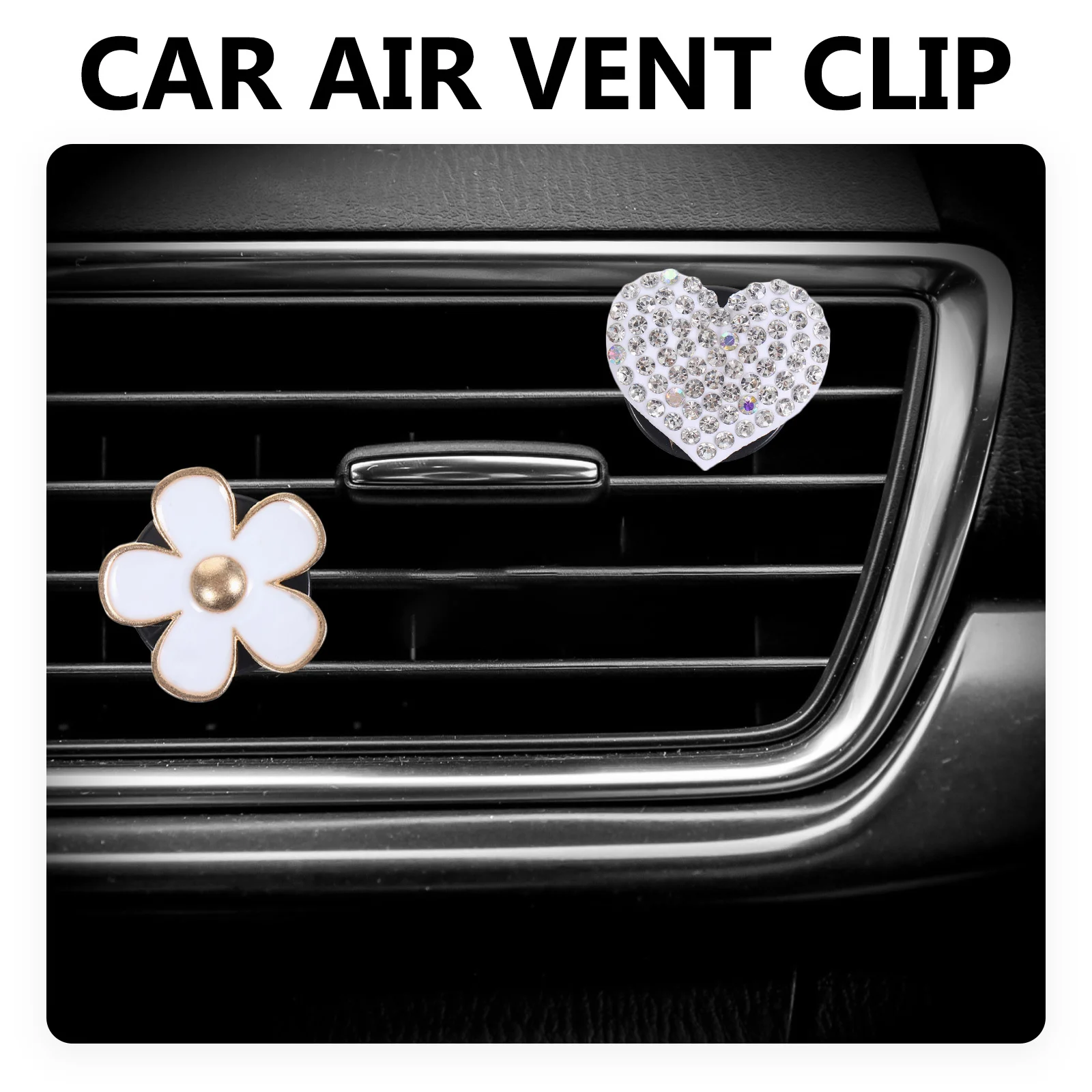

2pcs Heart Car Interior Decoration Clip Zinc Alloy Rhinestone Dashboard Decor Aroma Vent Diffuser Automotive Accessories
