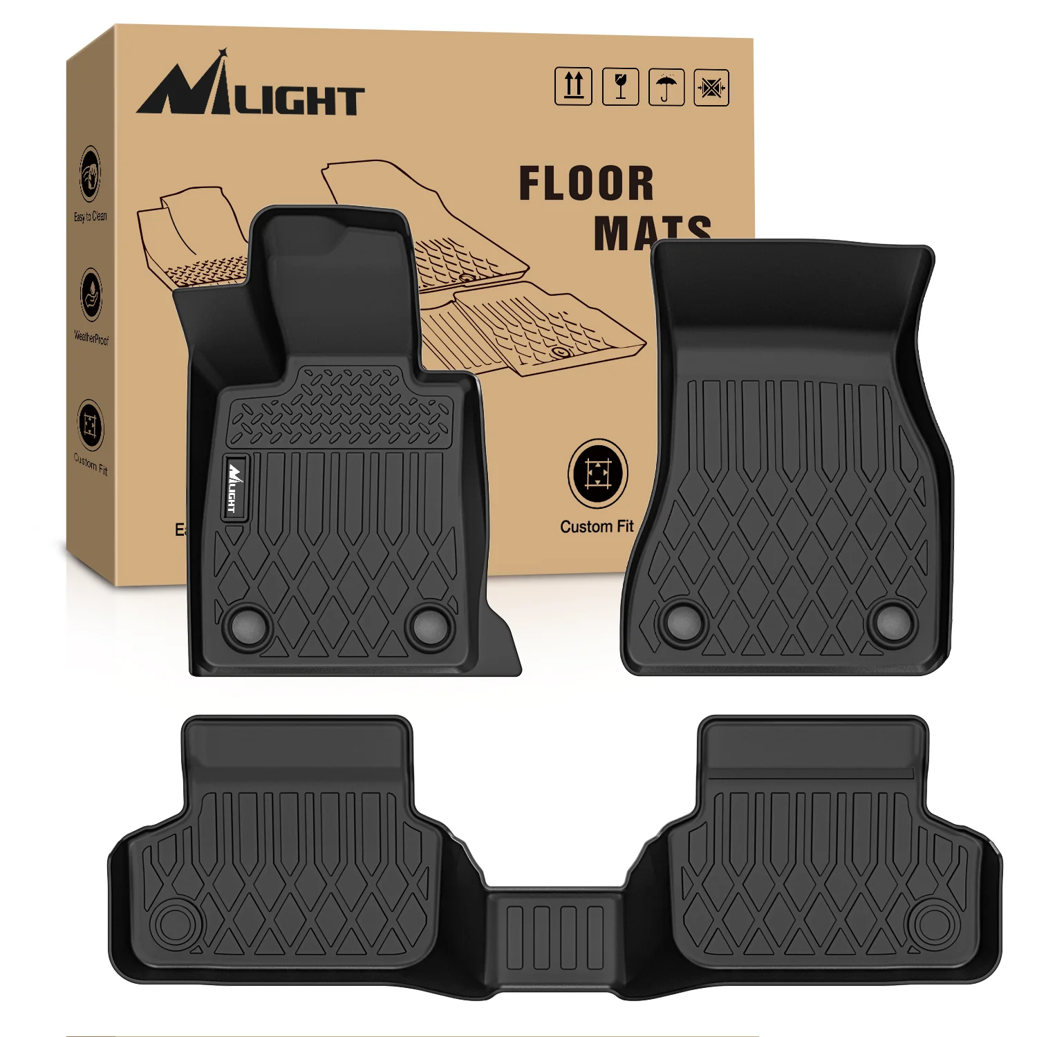 Nilight All-Weather TPE Floor Mats for BMW 3 Series, 5 Series, 7 Series, X5 & X7, Custom Fit Waterproof Floor Liners (Select Model)