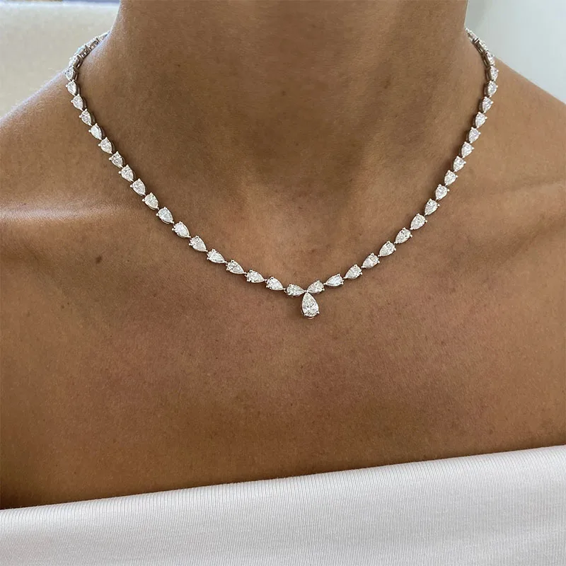 32CTW Pear Cut CVD HPHT Lab Grown Diamond Tennis Necklace DEF VS-VVS Platinum 950 Full Diamond Wedding Necklace For Lady - view 2