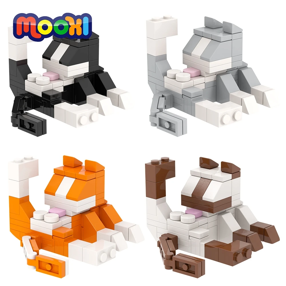 MOOXI Animal Series 62Pcs MOC Bricks Cat Figires DIY Building Blocks Kids Education Toys For Children Birthday Gift MOC3042-3045