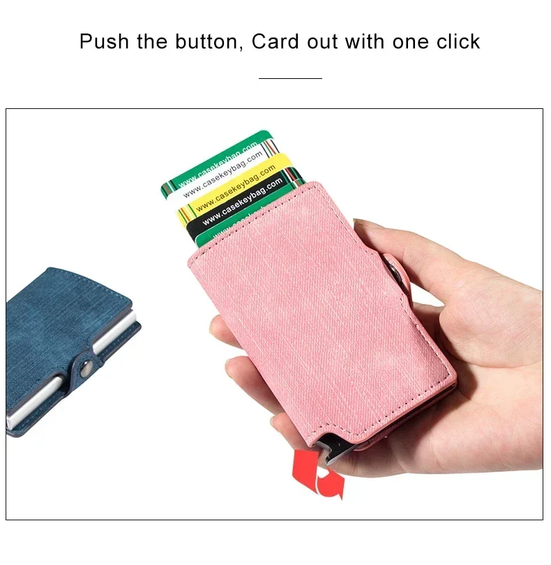 Damen Rosa Geldbörse Schlankes Minimalistisches PU-Leder Automatisches Pop-Up-Portemonnaie Geldklammer RFID Aluminium Kreditkartenhalter für Frauen Männer – Detail 9