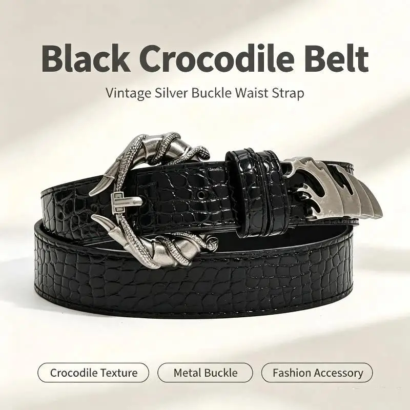 Snake Buckle Crocodile Pattern Women's Belt PU Leather Y2K Trendy Waist Accessory for Night Out Wear