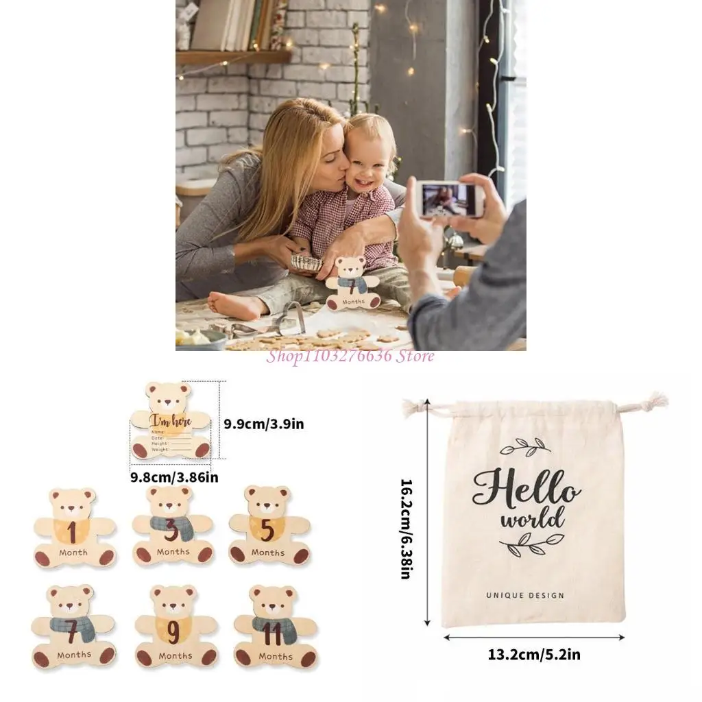 

R6FD 1 Set Lovely Bear Bear Waped Woodmark Landmark Block Двойной ежемесячный деревянный доска для детских фото реквизит для