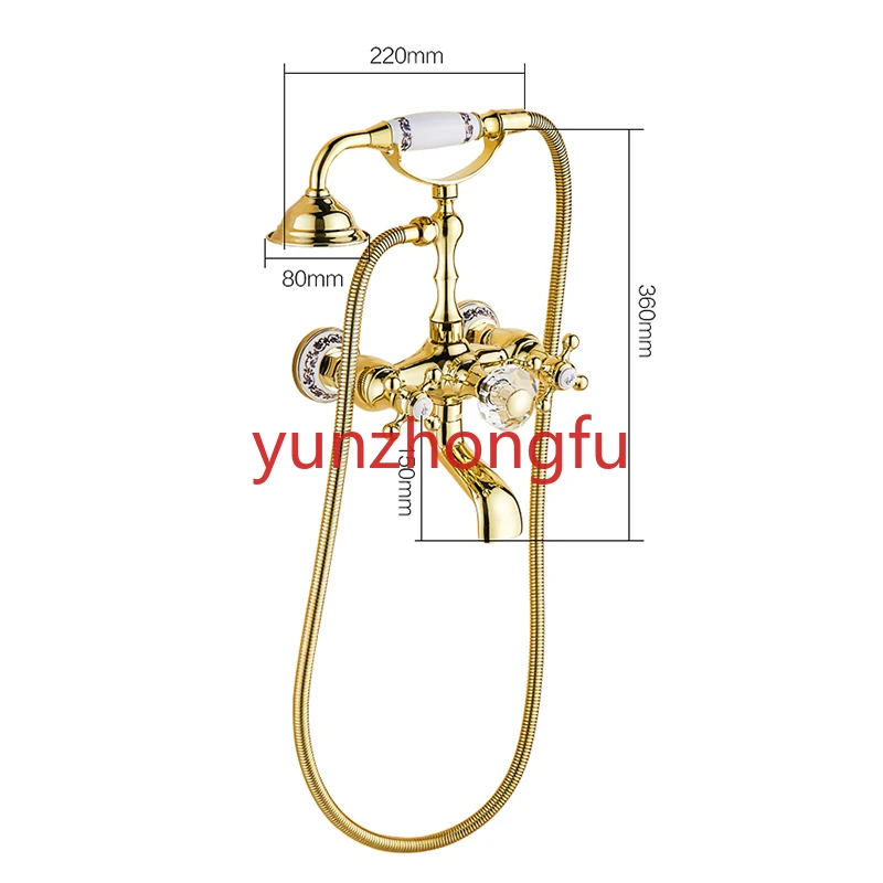 Telephone Type Bath Faucets Sets Mixer Tap Wall MountedEL8310GLuxury Crystal Handle Bathtub Gold Brass Faucet with Hand Shower