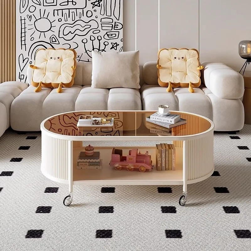 French cream wind mobile coffee table living room household small apartment oval high-end simple