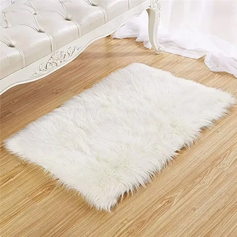 2X3ft Faux Fur Rug Fluffy Sheepskin Area Baby Bedroom Rug Home Decor Fluffy Rectangle Sports Rug
