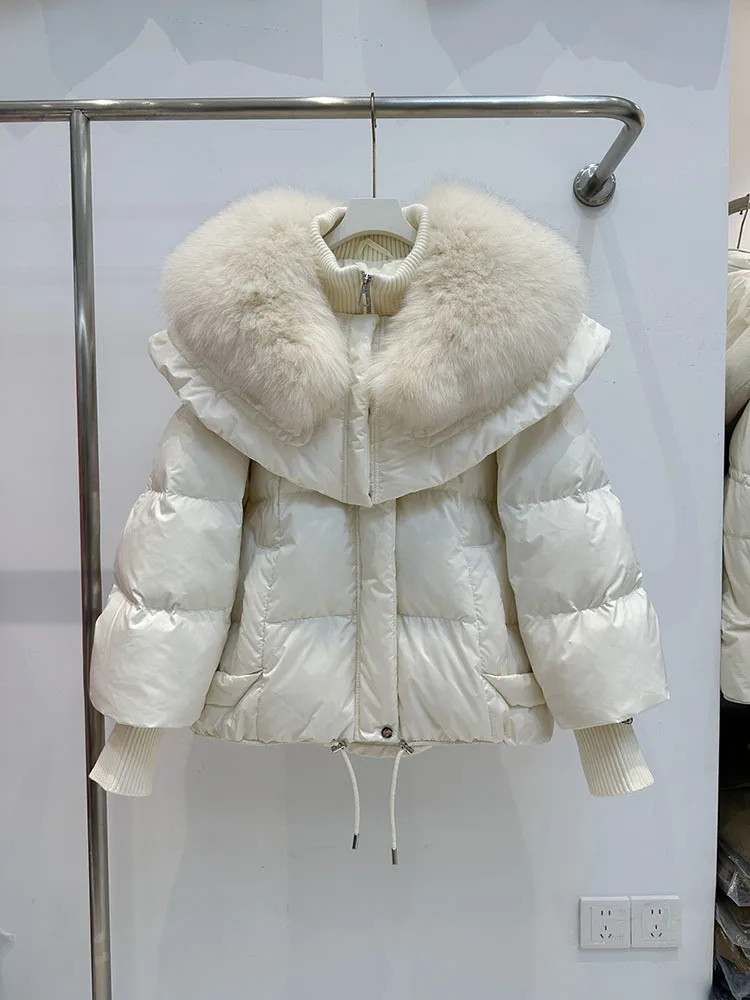 Giacca invernale donna vera pelliccia cappotto piumino d'oca bianco donna collo oversize in pelliccia di volpe grande pelliccia spessa calda nuova moda