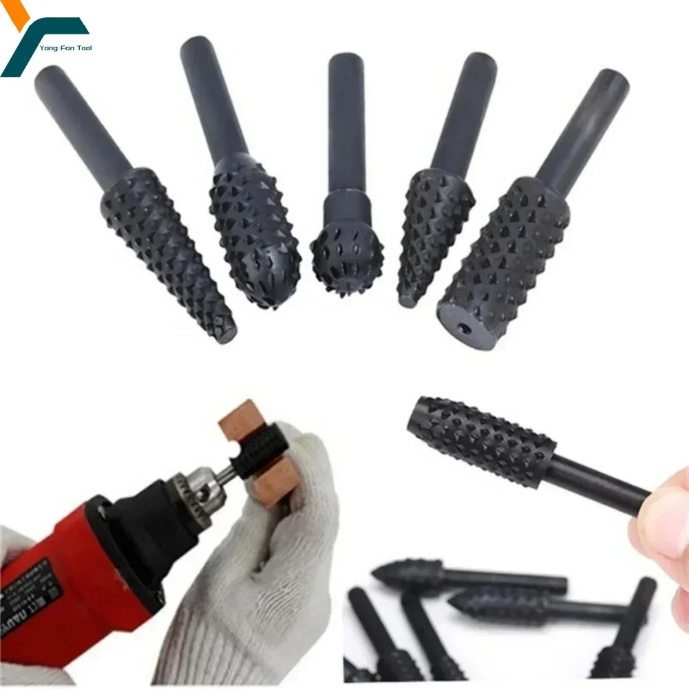 

5 шт., набор сверл с роторным напильником, деревообрабатывающий 1/4 дюйма, инструмент для резьбы, быстросменная дрель, гравировка, полировка, шлифовальная часть