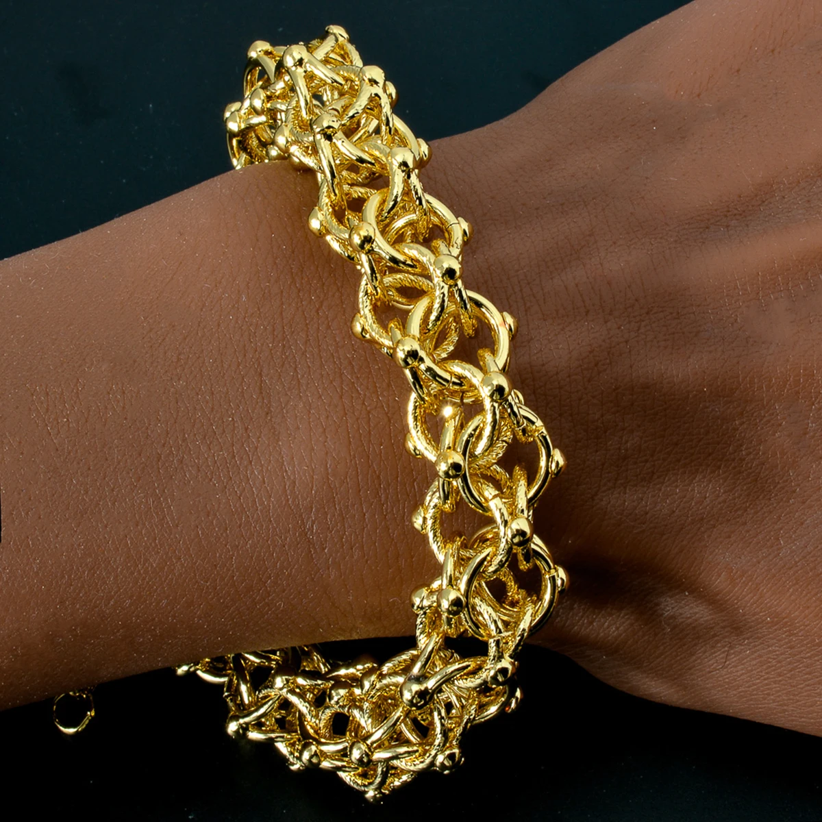 Copper Gold Plated Interlocked Weave Chain Bracelet Heavy Duty Hip Hop Style Luxury Party Fashion Unisex Jewelry Gift