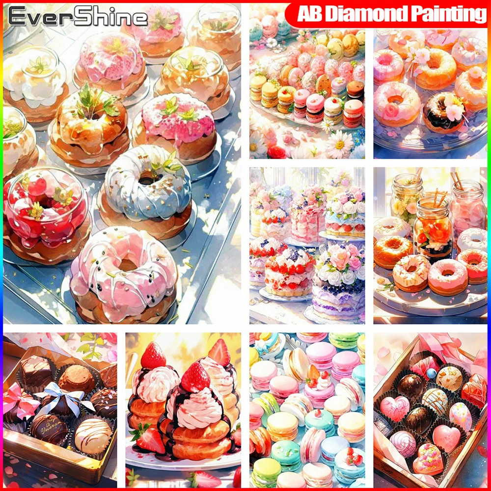 Evershine Diamond Painting Cake AB Drill Embroidery Cartoon Cross Stitch Rhinestones Full Square Mosaic Donuts Decor For Home