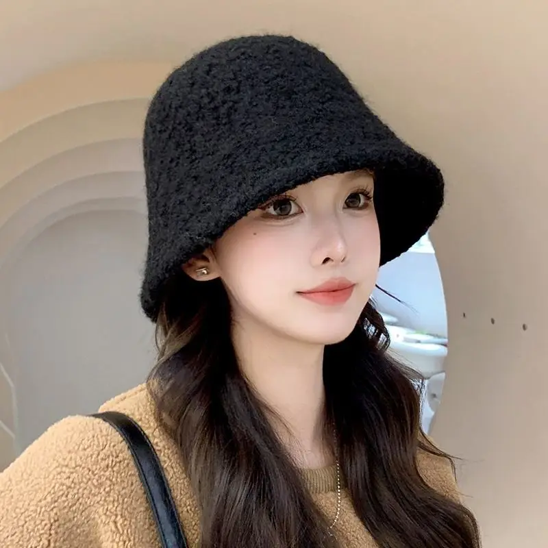 Autumn Winter for Women New Classic Simple Warm Wool Lamb Bucket Hats Versatile Fashion Japanese Ladies Pannama Fisherman Cap