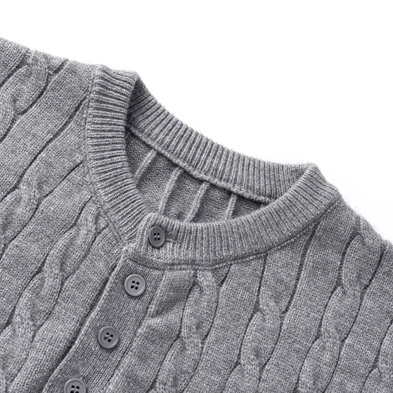 Grey Thick Thread Henry Neck Sweater for Men's Autumn Fashion Brand Lazy Fried Dough Twists Knits