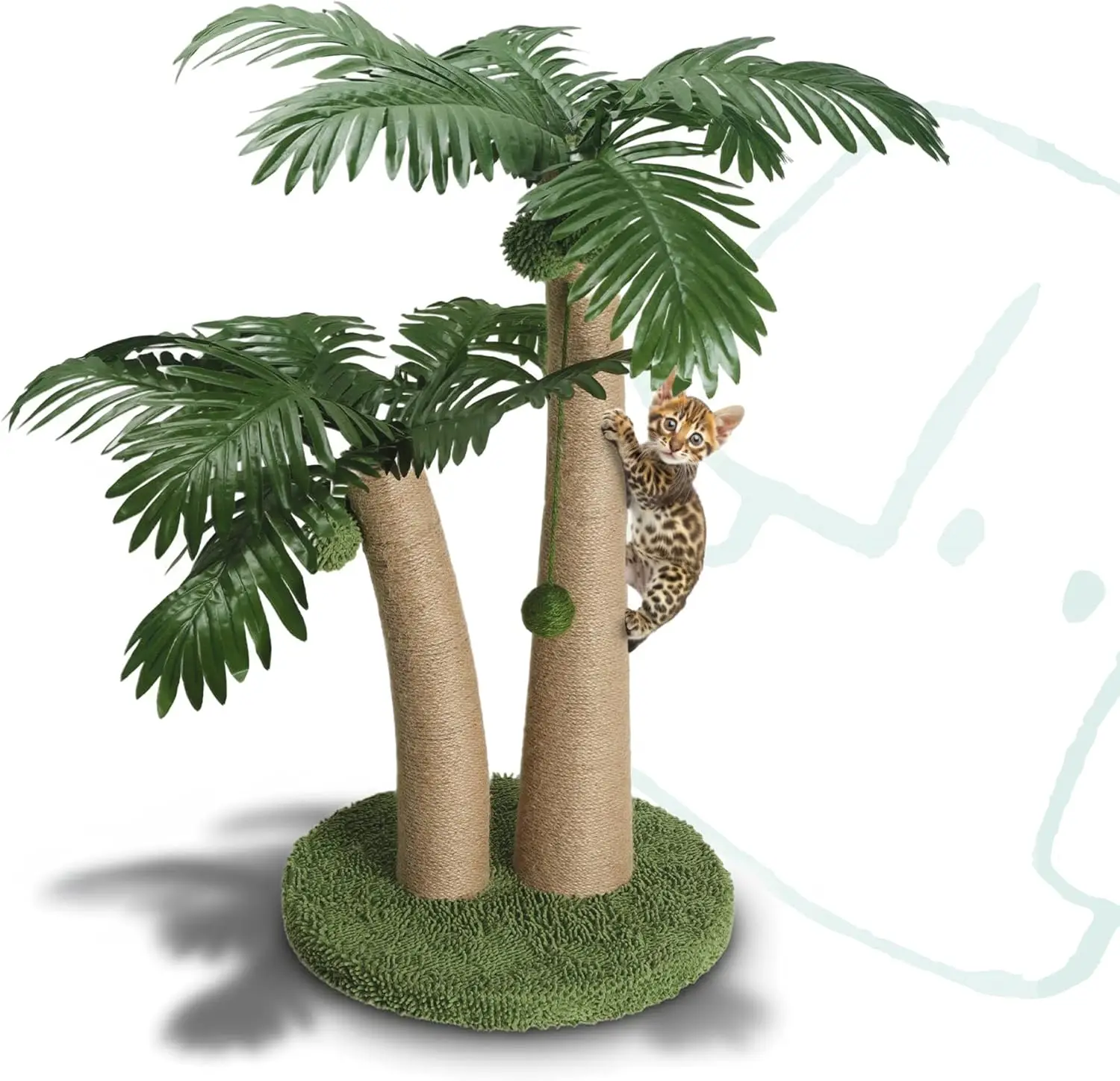 

Cat Scratching Post 33 Inch Double Post Support with Hanging Balls, Cat Scratcher for Indoor Kittens, Extra Stable Base,